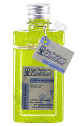 Sprchový gel s vřídelní solí, výtažkem oliv a pšenice – Broskev a mandarinka – zelená - 200 ml